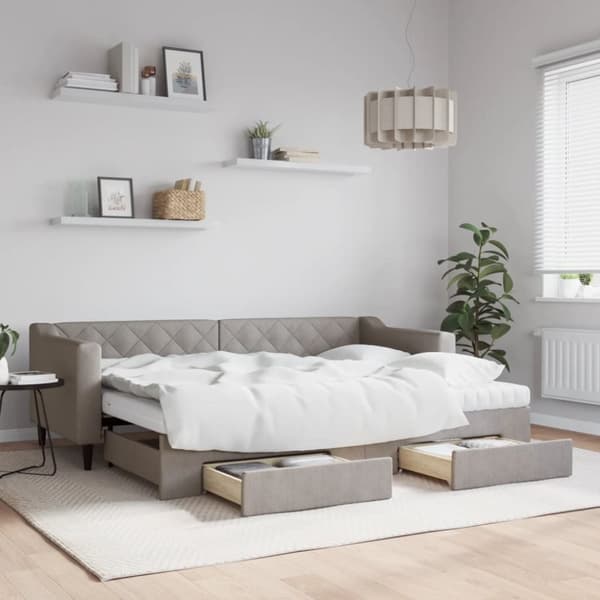 Dagbädd utdragbar med lådor taupe 80x200 cm tyg