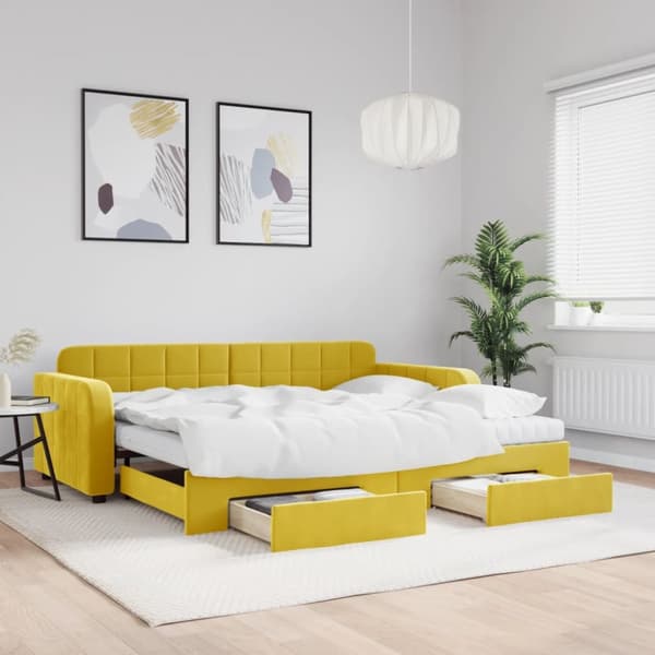 Dagbädd utdragbar med lådor gul 90x200 cm sammet