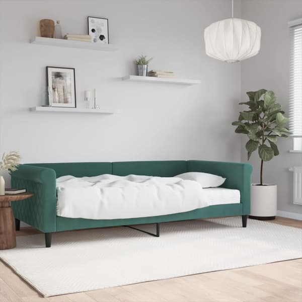 Dagbädd med madrass mörkgrön 100x200 cm sammet