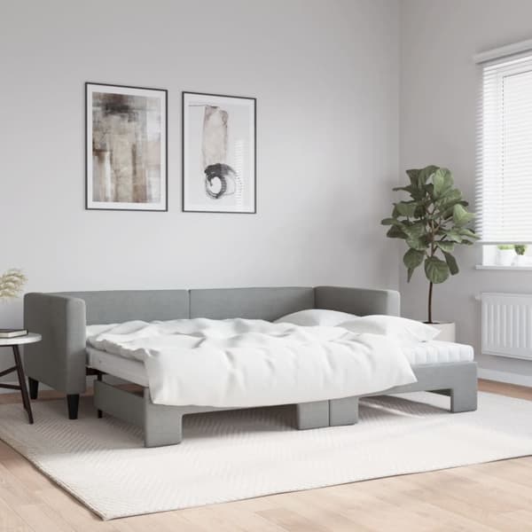 Dagbädd med madrasser utdragbar ljusgrå 80x200 cm tyg
