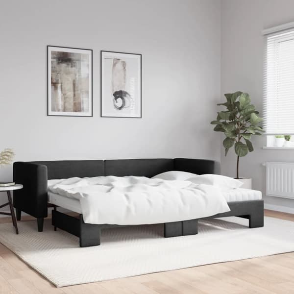 Dagbädd med madrasser utdragbar svart 80x200 cm tyg