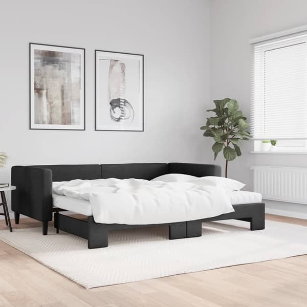 Dagbädd med extrabädd och madrasser svart 90x190 cm tyg
