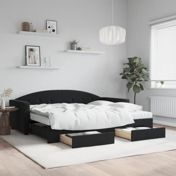 Dagbädd utdragbar med lådor svart 90x200 cm sammet