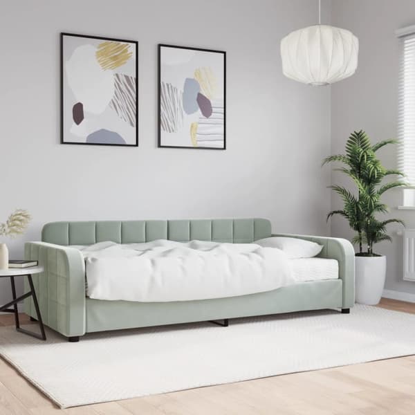 Dagbädd med madrass ljusgrå 90x200 cm sammet