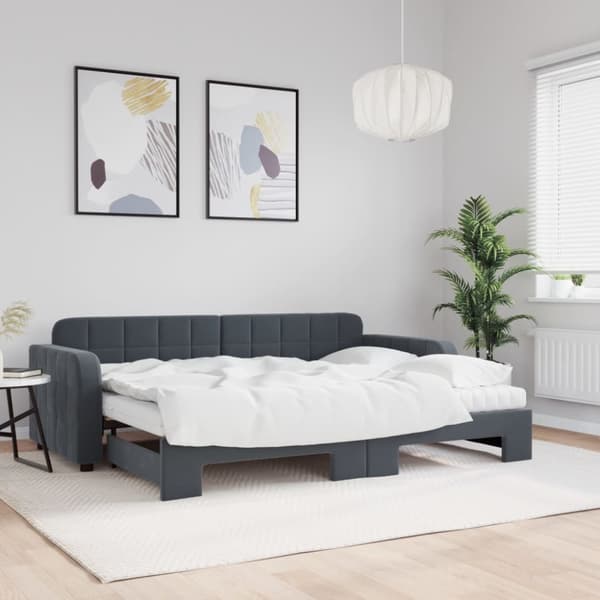 Dagbädd utdragbar med madrasser mörkgrå 80x200 cm sammet