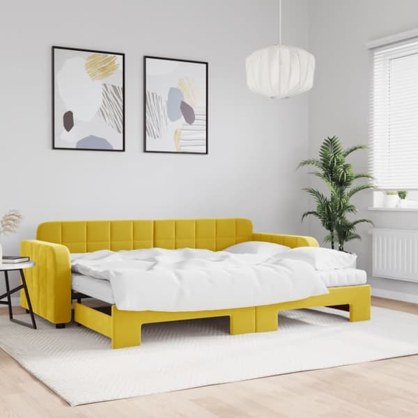 Dagbädd utdragbar med madrasser gul 80x200 cm sammet