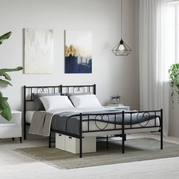 Sängram med huvudgavel och fotgavel svart metall 140x190 cm