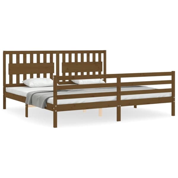 Sängram med huvudgavel honungsbrun 200x200 cm massivt trä