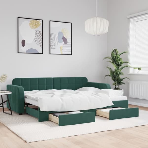 Dagbädd utdragbar med lådor mörkgrön 80x200 cm sammet