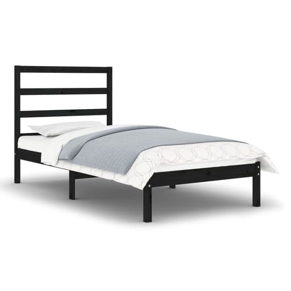 Sängram svart massiv furu 75x190 cm