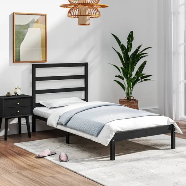 Sängram svart massiv furu 75x190 cm