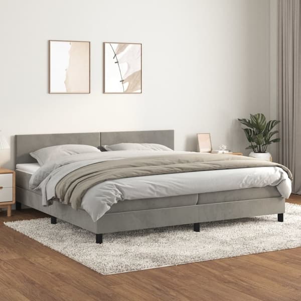 Ramsäng med madrass ljusgrå 200x200 cm sammet
