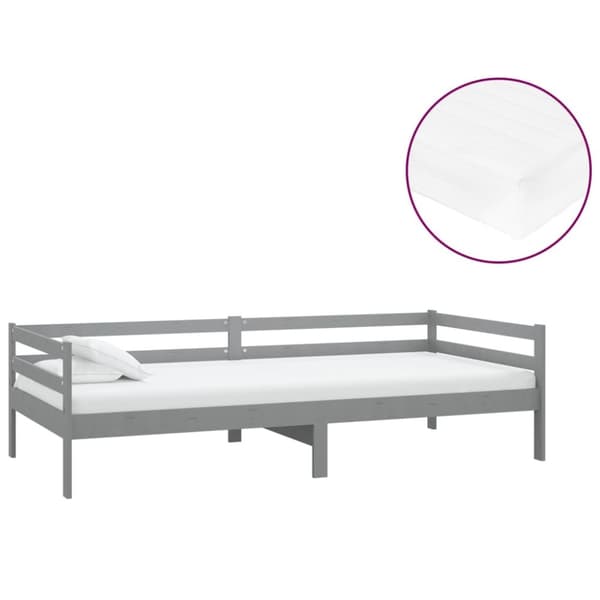 Dagbädd med madrass 90x200 cm grå massiv furu