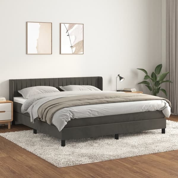 Ramsäng med madrass mörkgrå 180x200 cm sammet