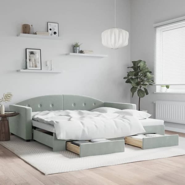 Dagbädd utdragbar med lådor ljusgrå 100x200 cm sammet
