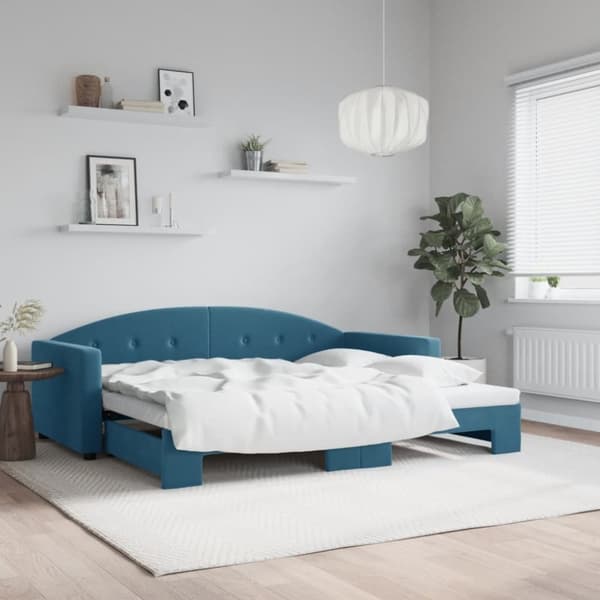 Dagbädd utdragbar blå 90x200 cm sammet