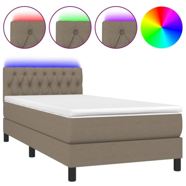 Ramsäng med madrass & LED taupe 90x200 cm tyg