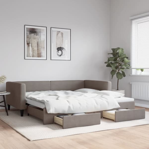 Dagbädd utdragbar med lådor taupe 100x200 cm tyg