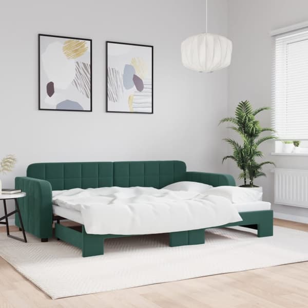 Dagbädd utdragbar mörkgrön 80x200 cm sammet
