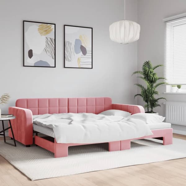 Dagbädd utdragbar rosa 90x200 cm sammet