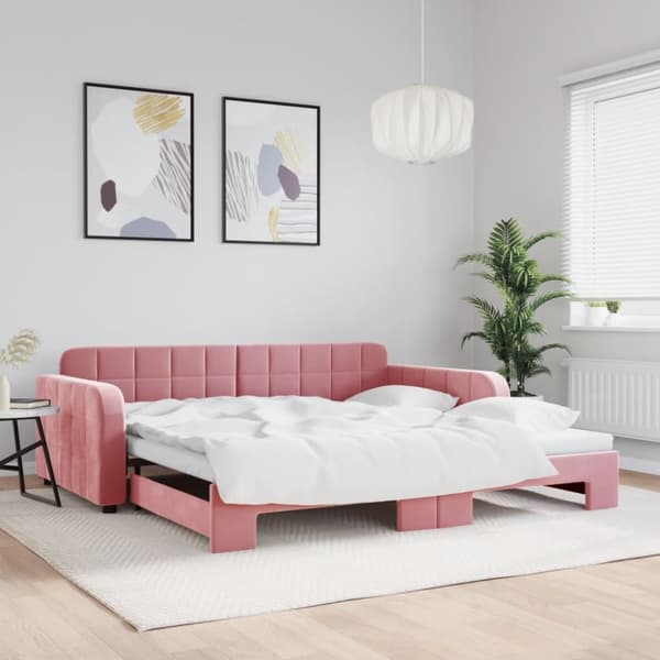 Dagbädd utdragbar rosa 100x200 cm sammet