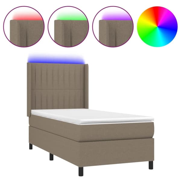Ramsäng med madrass & LED taupe 90x190 cm tyg