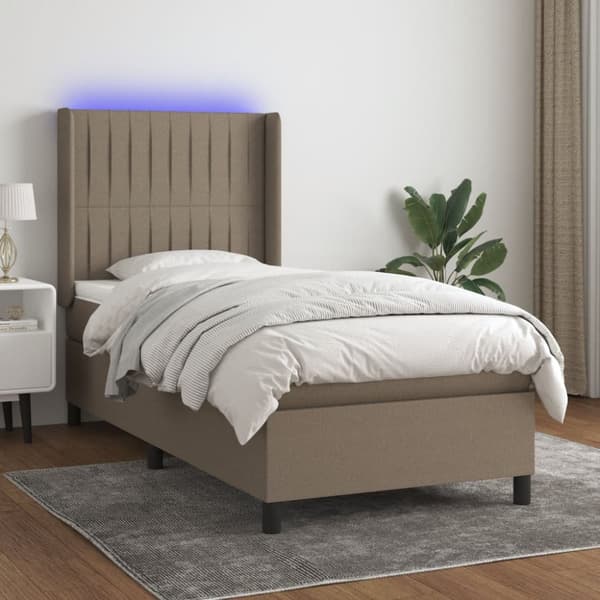 Ramsäng med madrass & LED taupe 90x190 cm tyg