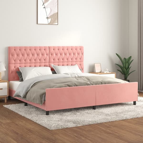 Sängram med huvudgavel rosa 200x200 cm sammet
