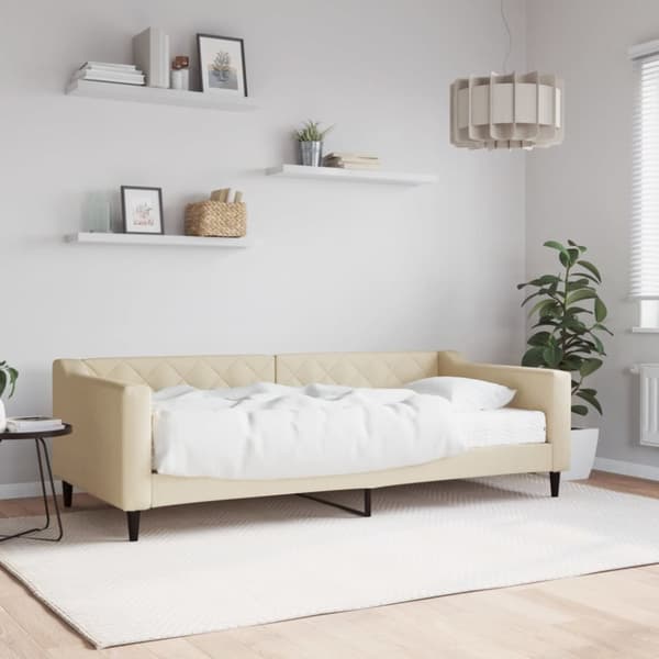 Dagbädd med madrass beige 90x200 cm tyg