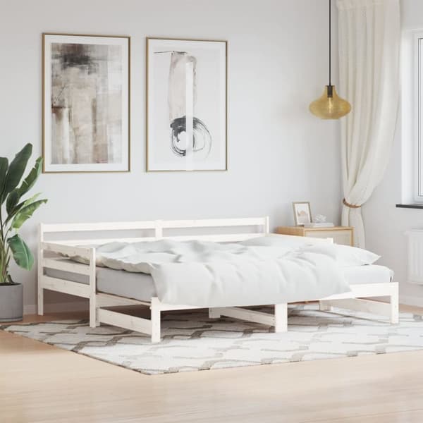 Dagbädd med extrasäng vit 90x190 cm massiv furu