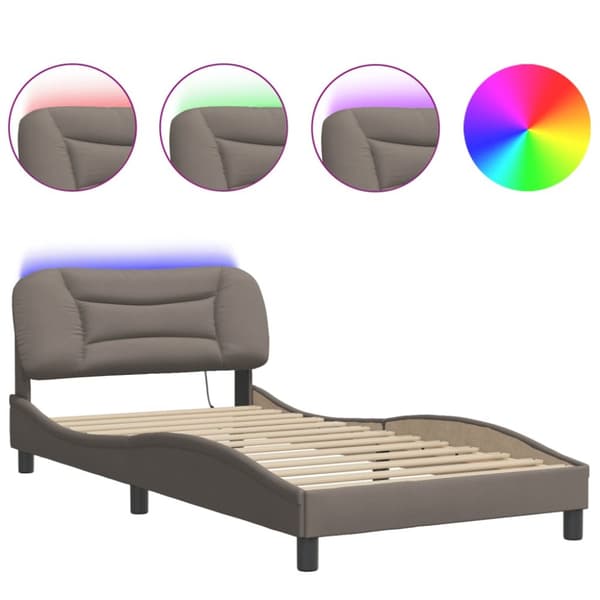 Sängram med LED-belysning taupe 100x200 cm tyg
