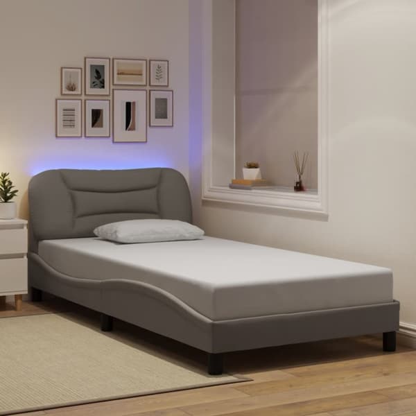 Sängram med LED-belysning taupe 100x200 cm tyg
