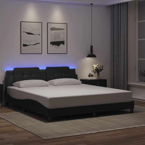 Sängram med LEDs utan madrass svart 180x200 cm