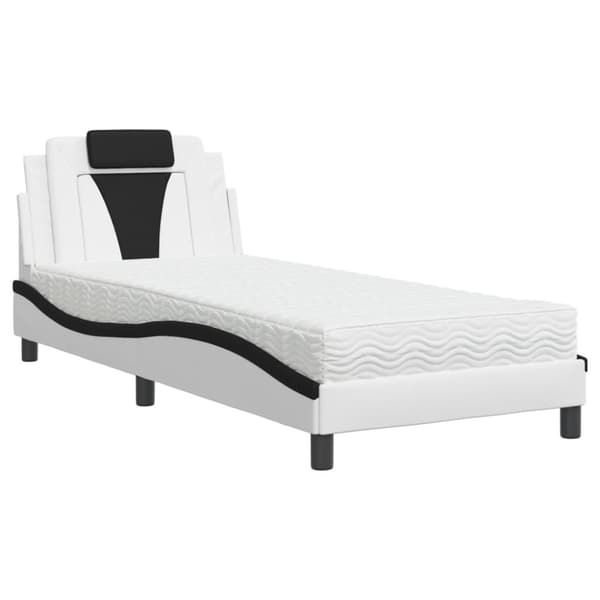 Säng med madrass vit och svart 90x190 cm konstläder