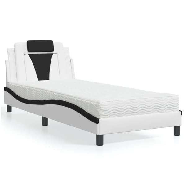 Säng med madrass vit och svart 90x190 cm konstläder