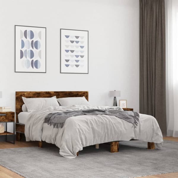 Sängram rökfärgad ek 120x200 cm konstruerat trä och metall