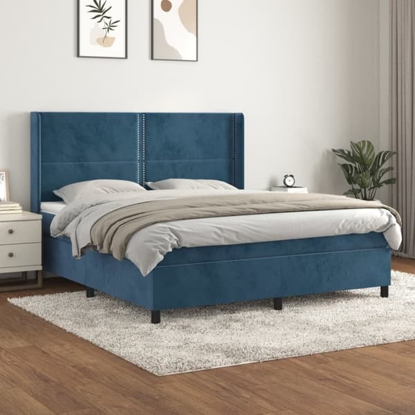 Ramsäng med madrass mörkblå 180x200 cm sammet