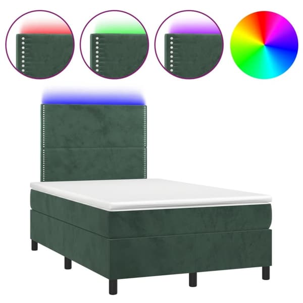 Ramsäng med madrass & LED mörkgrön 120x190 cm sammet