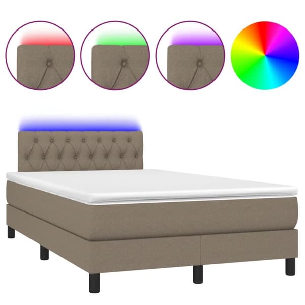 Ramsäng med madrass & LED taupe 120x190 cm tyg