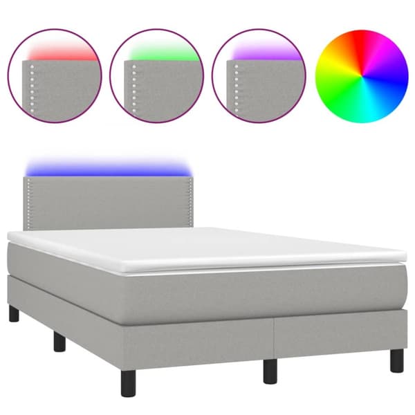 Ramsäng med madrass & LED ljusgrå 120x190 cm tyg