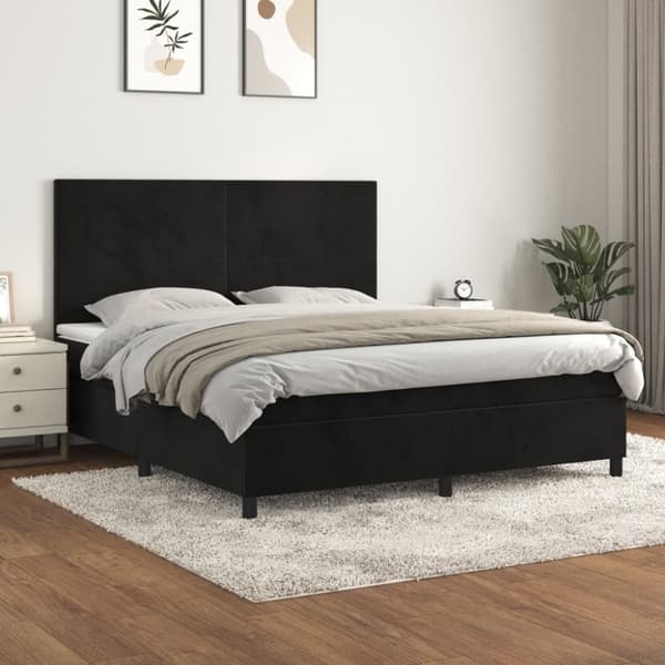 Ramsäng med madrass svart 180x200 cm sammet