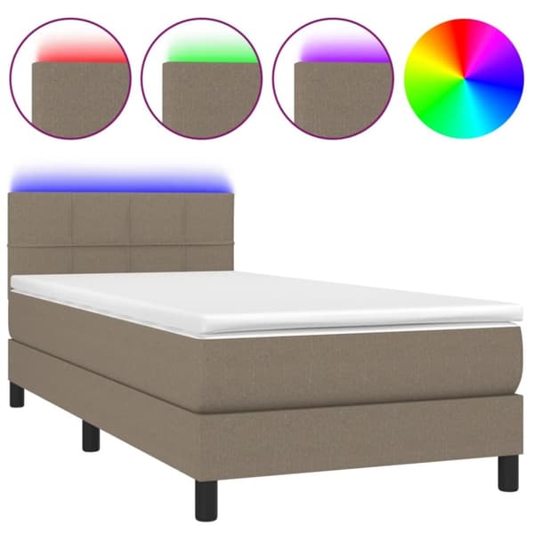 Ramsäng med madrass & LED taupe 100x200 cm tyg