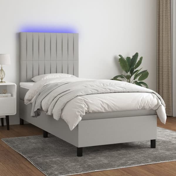 Ramsäng med madrass & LED ljusgrå 90x200 cm tyg