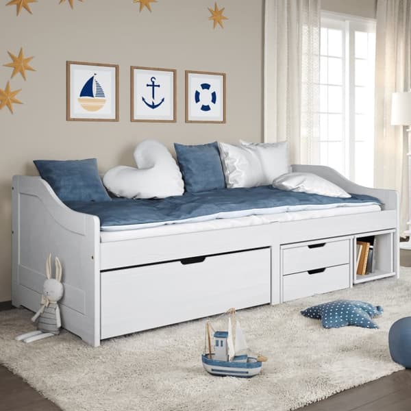 Dagbädd med 3 lådor IRUN vit 90x200 cm massiv furu