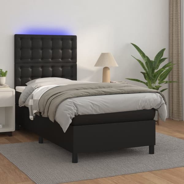 Ramsäng med madrass & LED svart 80x200 cm konstläder