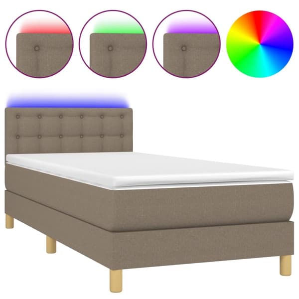 Ramsäng med madrass & LED taupe 100x200 cm tyg