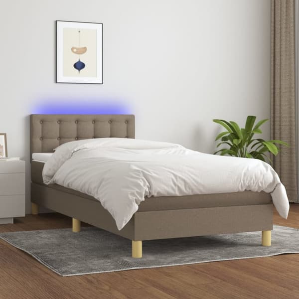 Ramsäng med madrass & LED taupe 100x200 cm tyg