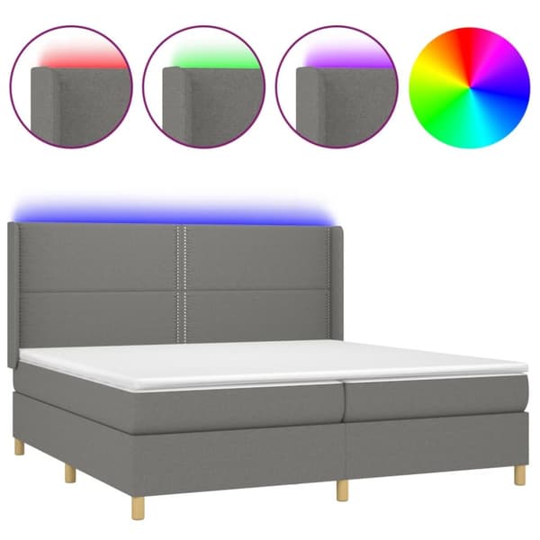 Ramsäng med madrass & LED grå 200x200 cm tyg