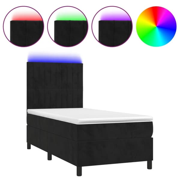 Ramsäng med madrass & LED svart 80x200 cm sammet