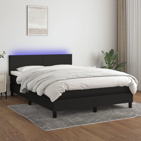 Ramsäng med madrass & LED svart 140x200 cm tyg